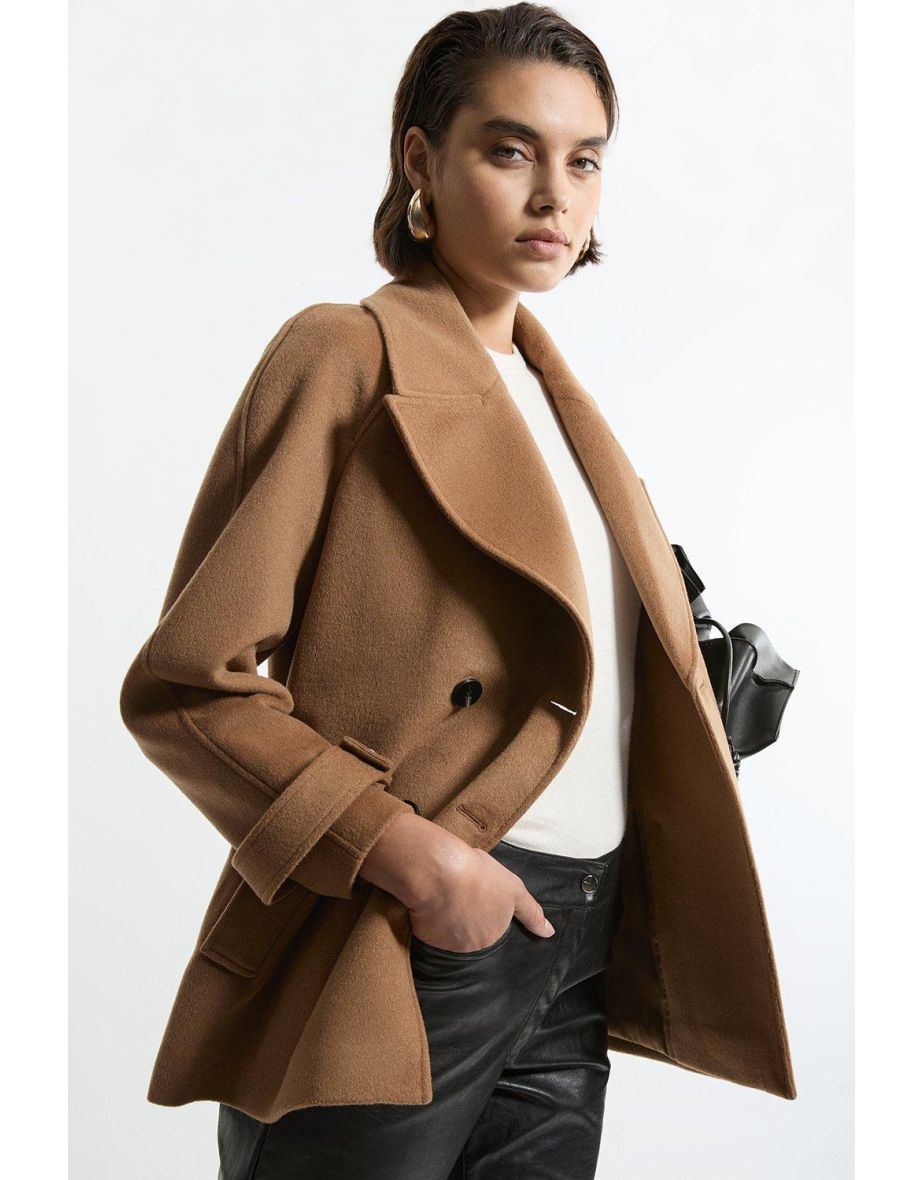 Tailored Wool Blend Double Breasted Pea Coat