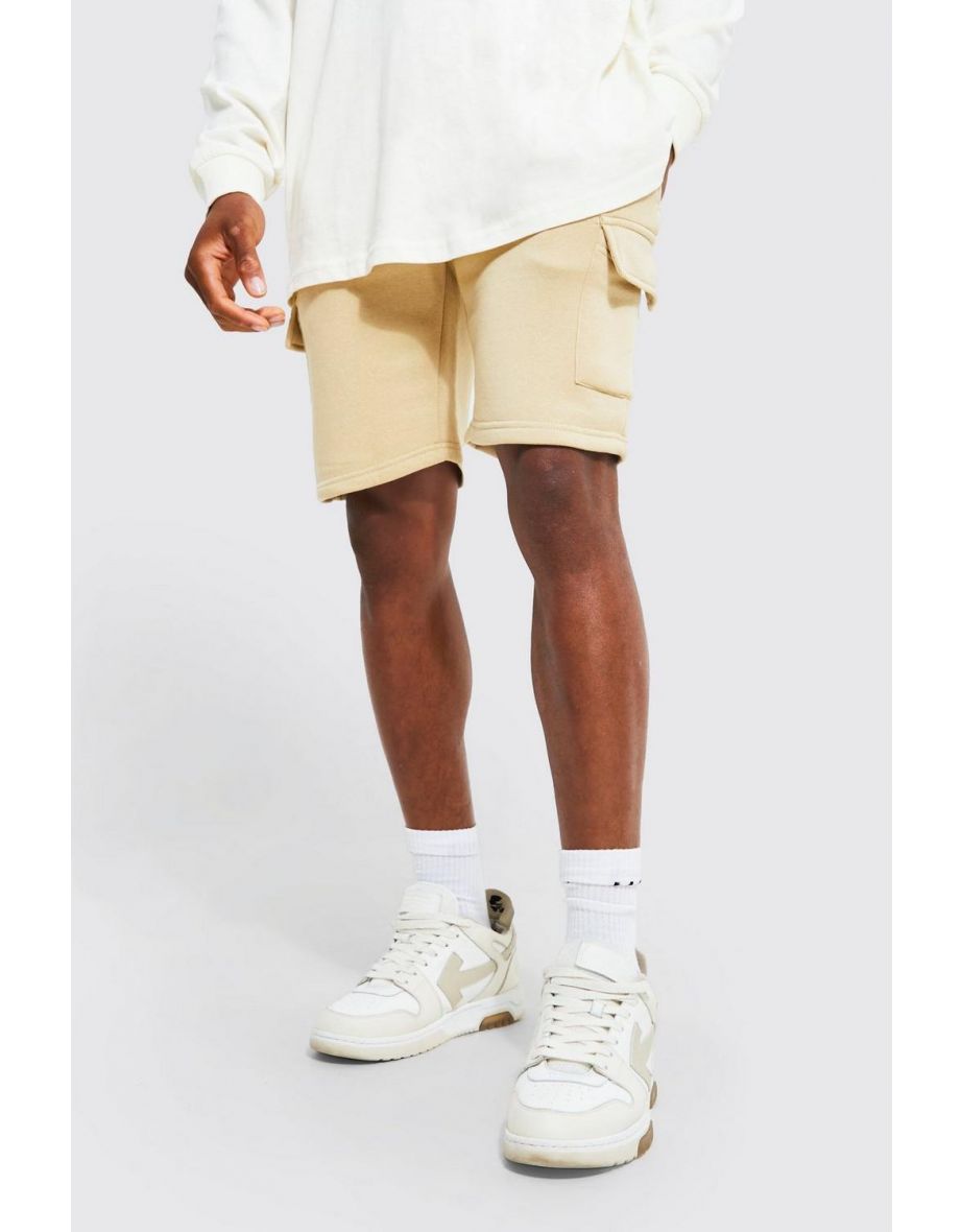 Slim Mid Cargo Jersey Short - sand