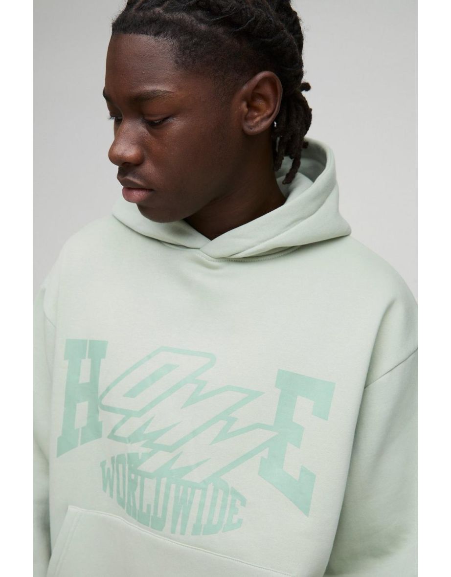 Oversized Boxy Homme Hooded Short Tracksuit - sage - 2