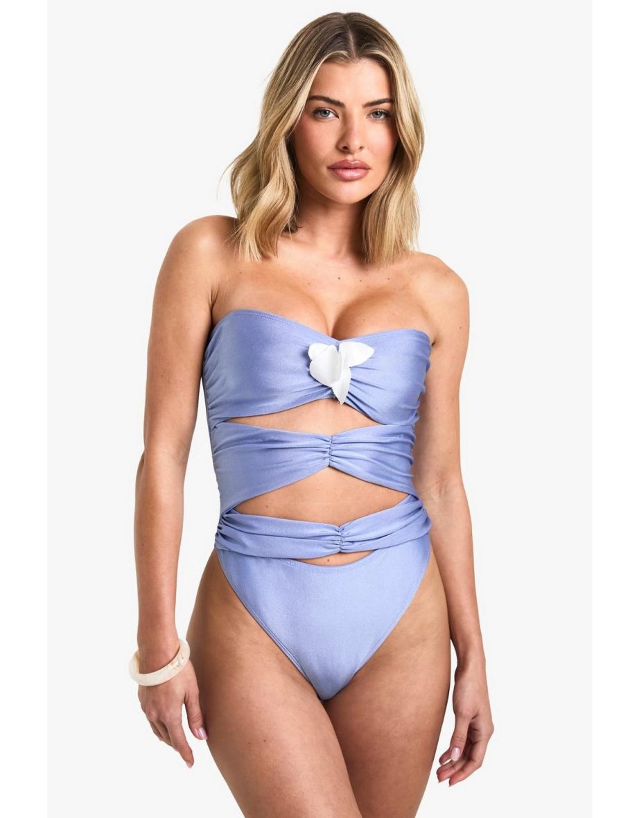 Orchid Applique Cutout Swimsuit - blue