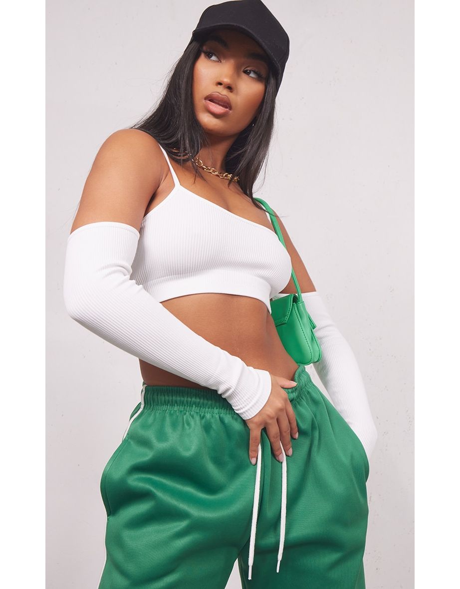 White Contour Rib Cold Shoulder Crop Top