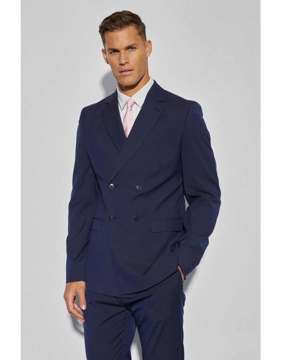 Tall Slim Double Breasted Suit Jacket - navy