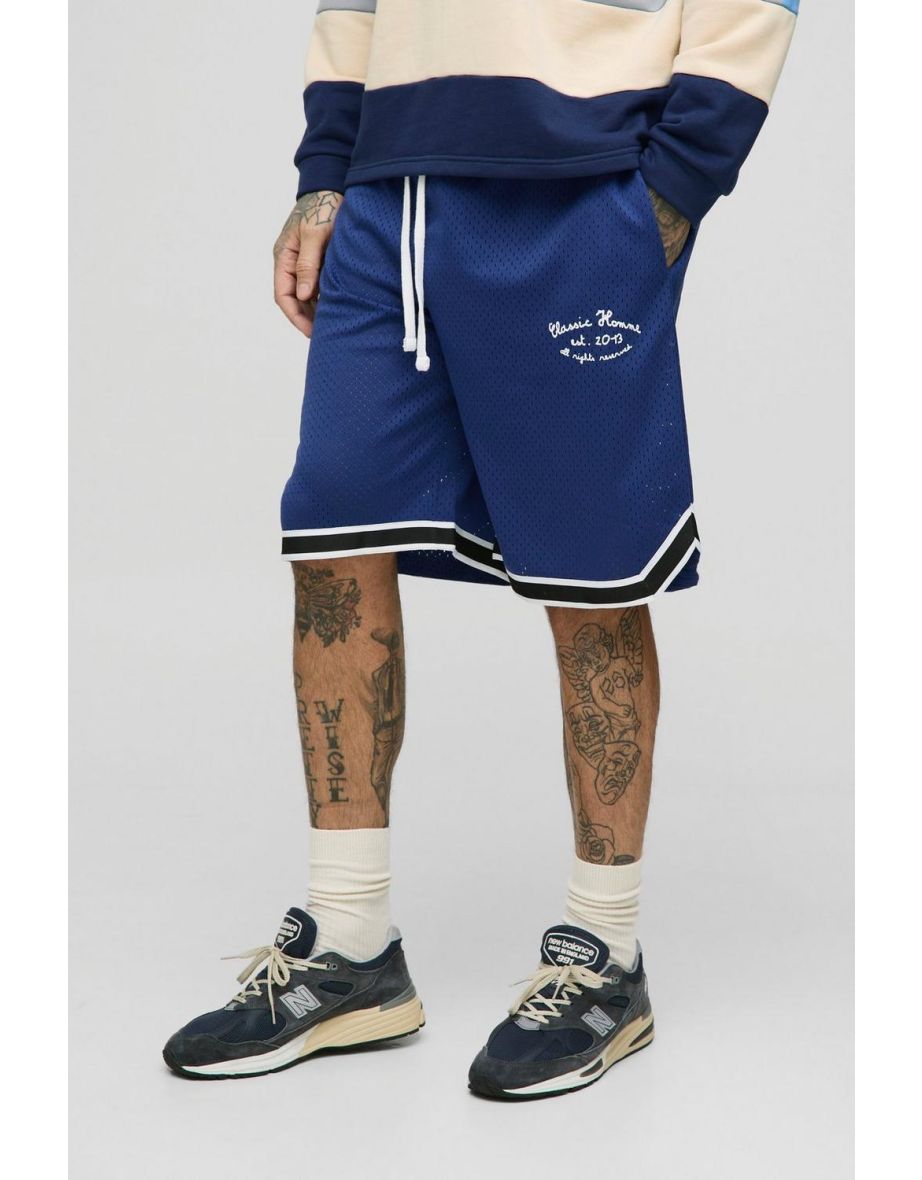 Tall Airtex Tape Detail Loose Fit Basketball Shorts - navy