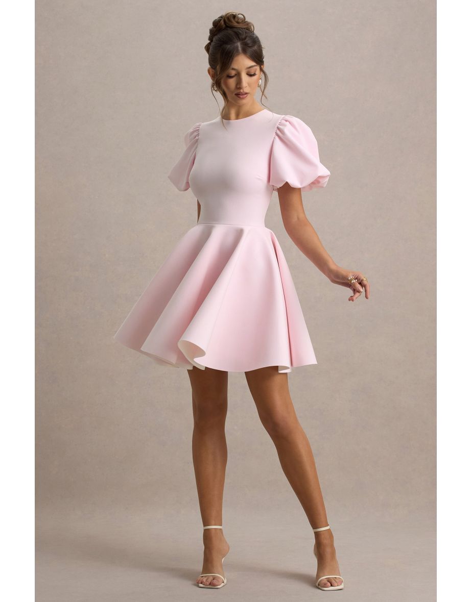 Emelia | Pink Puff-Sleeve Skater Dress