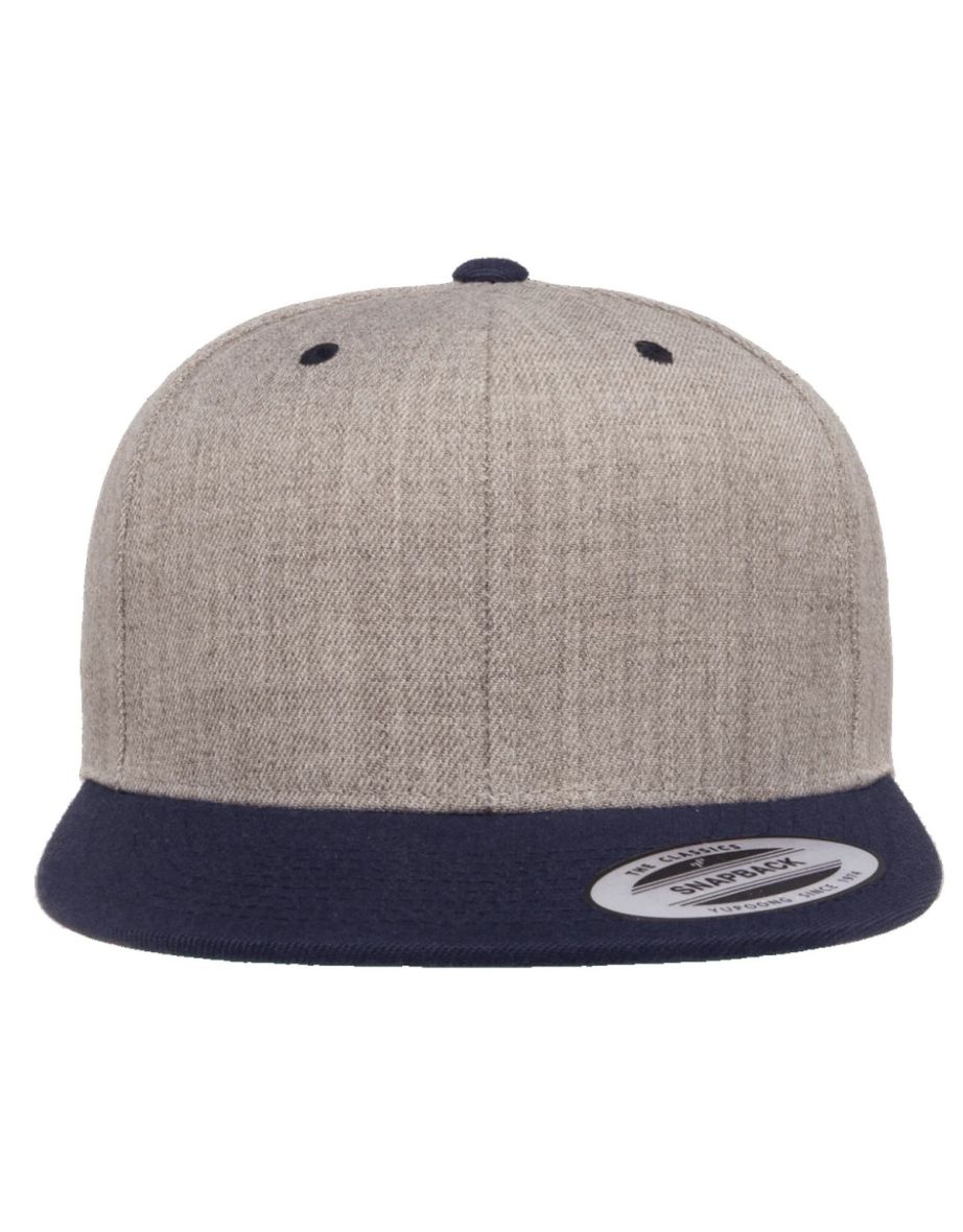 Yupoong Mens The Classic Premium Snapback 2-Tone Cap - Heather Grey/Navy - 2