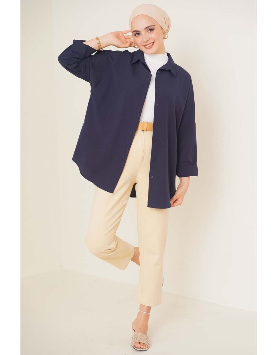 Oversize Basic Shirt - Navy Blue