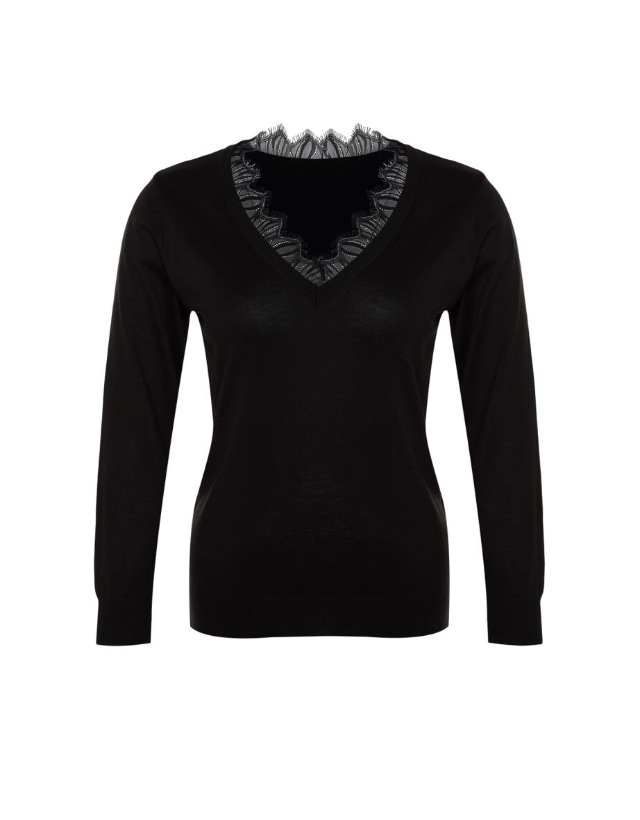 Black Lace Detailed Knitwear Sweater - 6