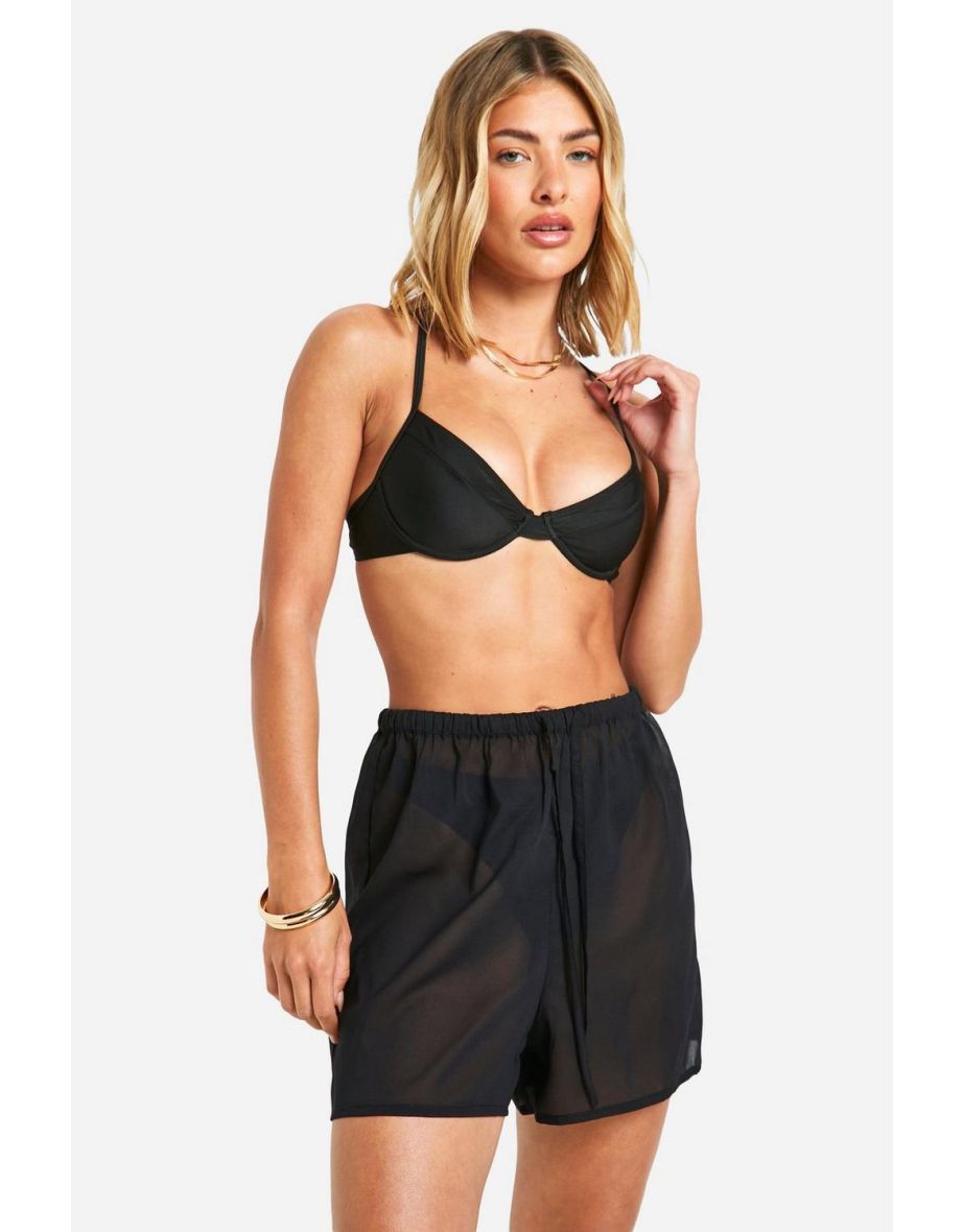 Black Chiffon Tie Beach Shorts