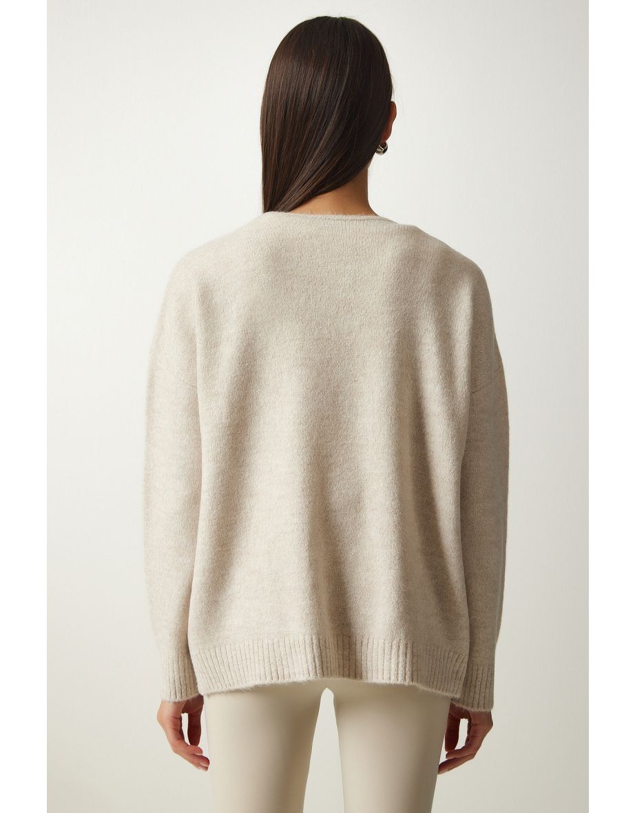 Women's Beige Undershirt Soft Textured Double Knitwear Sweater - 8