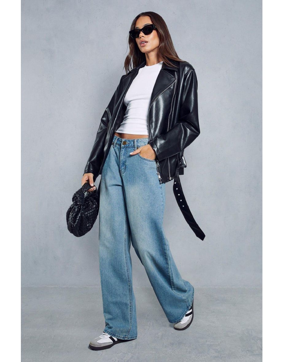 Premium Oversized Leather Look Biker Jacket - 3