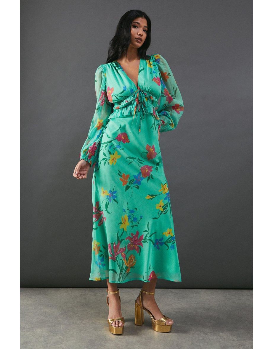 Chiffon Floral Ruffle Maxi Tea Dress