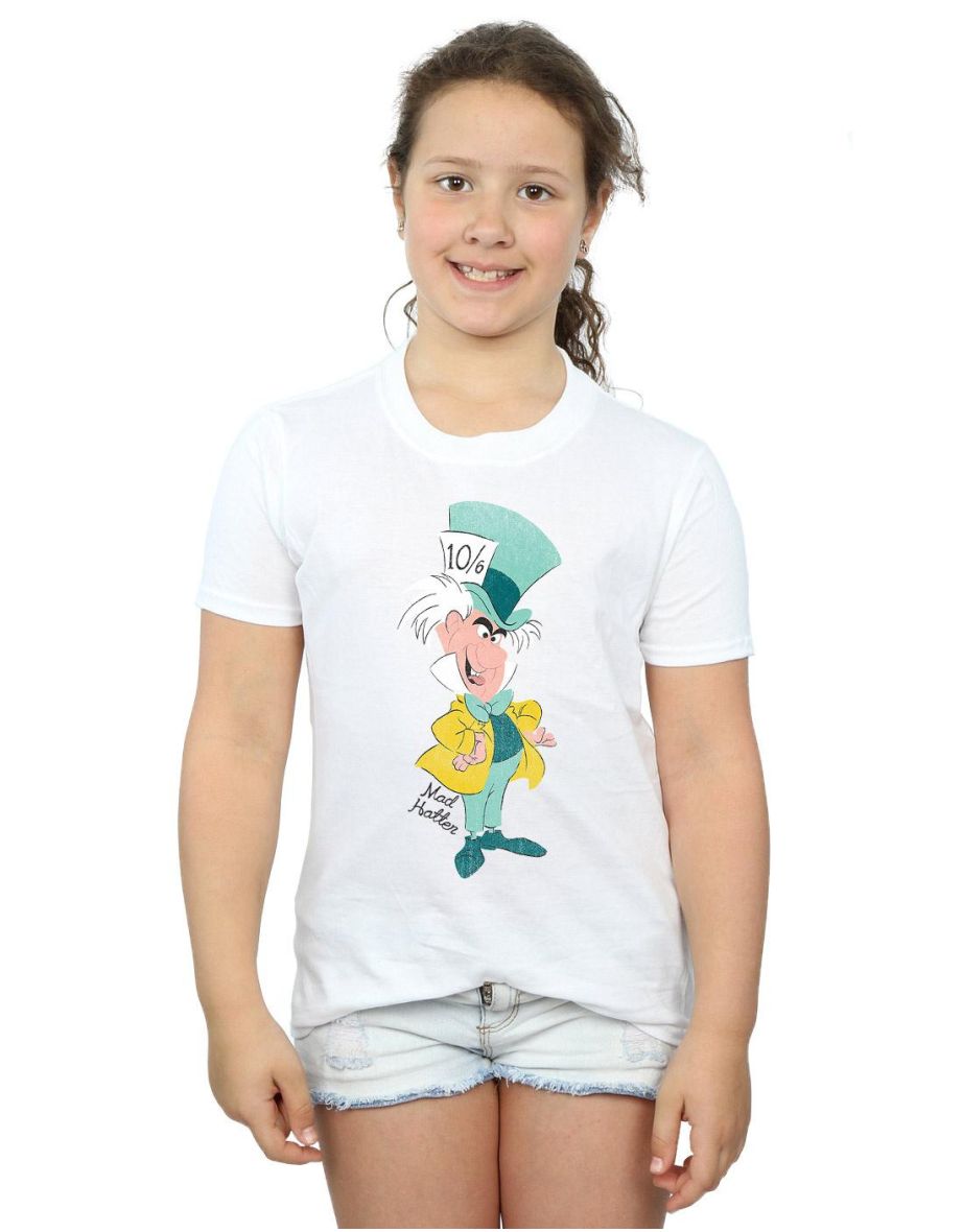 Disney Girls Alice In Wonderland Mad Hatter Classic Cotton T-Shirt - White