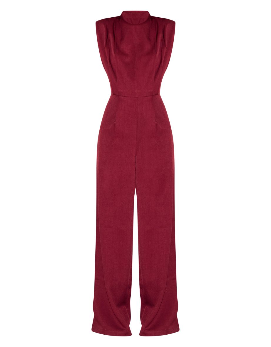 Dark Plum Woven Cap Sleeve Flare Jumpsuit - 4
