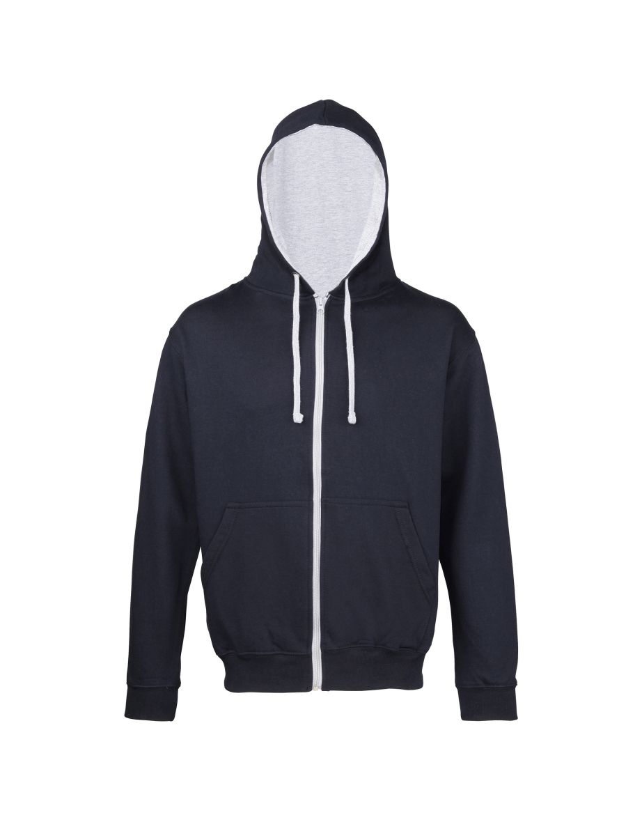 Awdis Mens Varsity Hooded Sweatshirt / Hoodie / Zoodie - New French Navy/Heather Grey