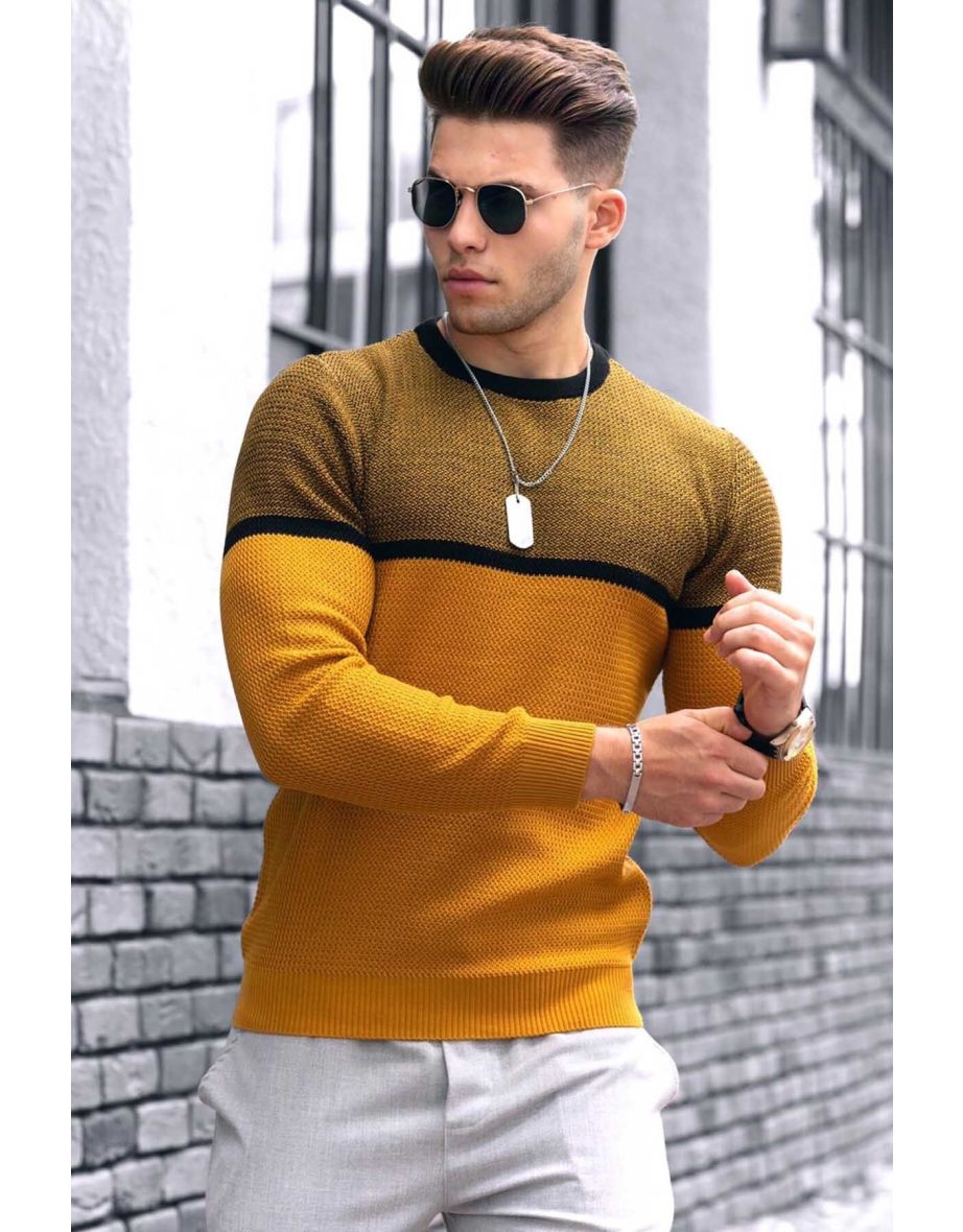 Mustard Color Block Men's Sweater