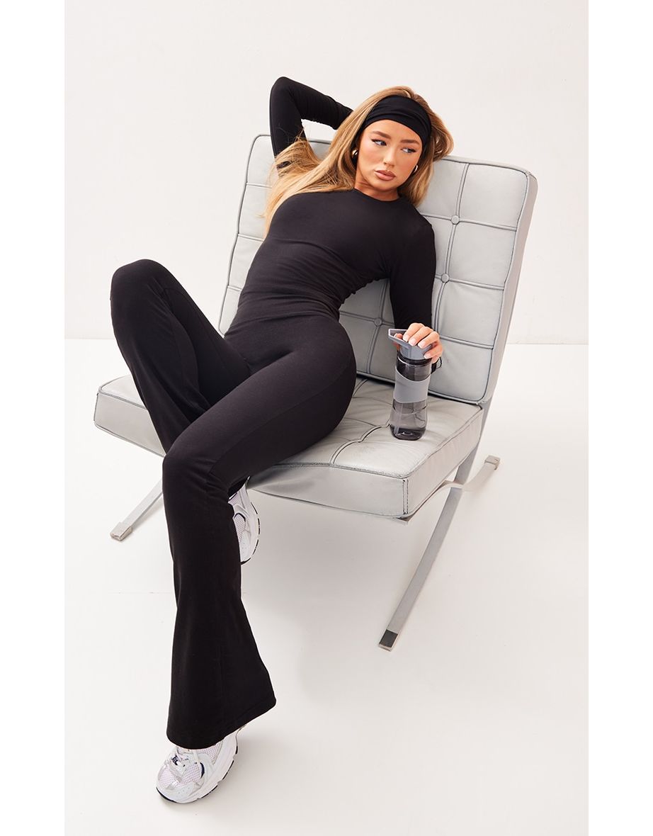PLT Sport Black Melange Flared Yoga Pants