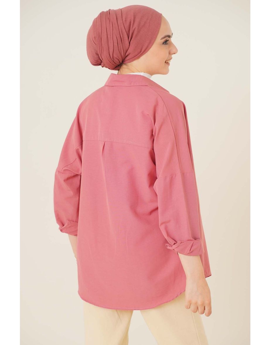 Oversize Basic Islamic Shirt - Pale Pink - 2