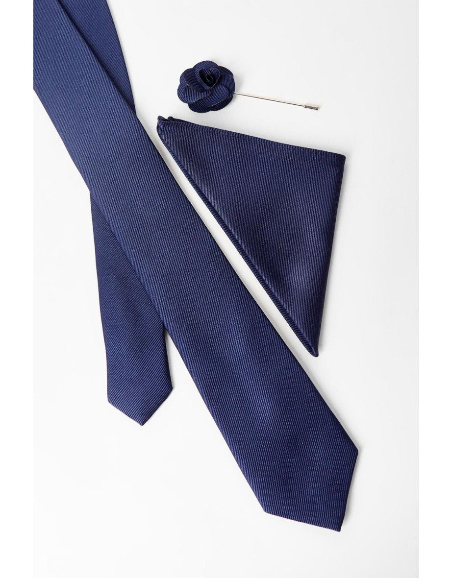 Navy Wedding Tie Set And Matching Lapel Pin - 3