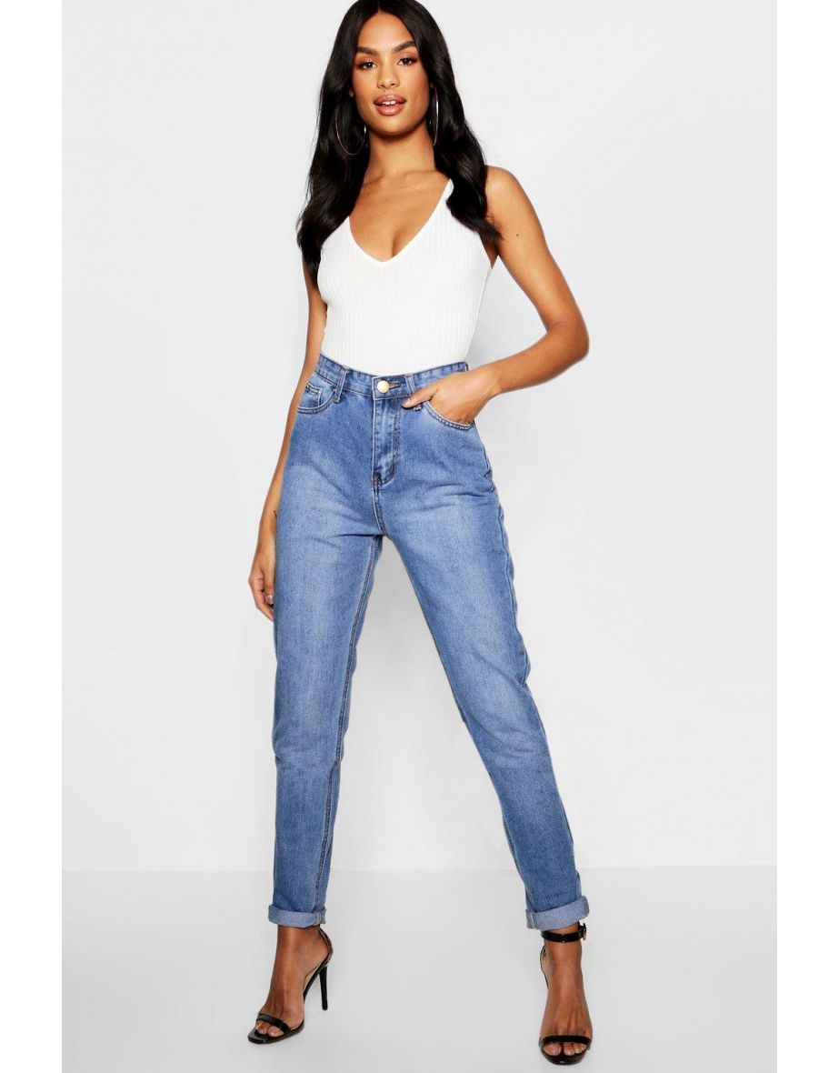 Tall Turn Up Cuff Mom Jean - mid blue