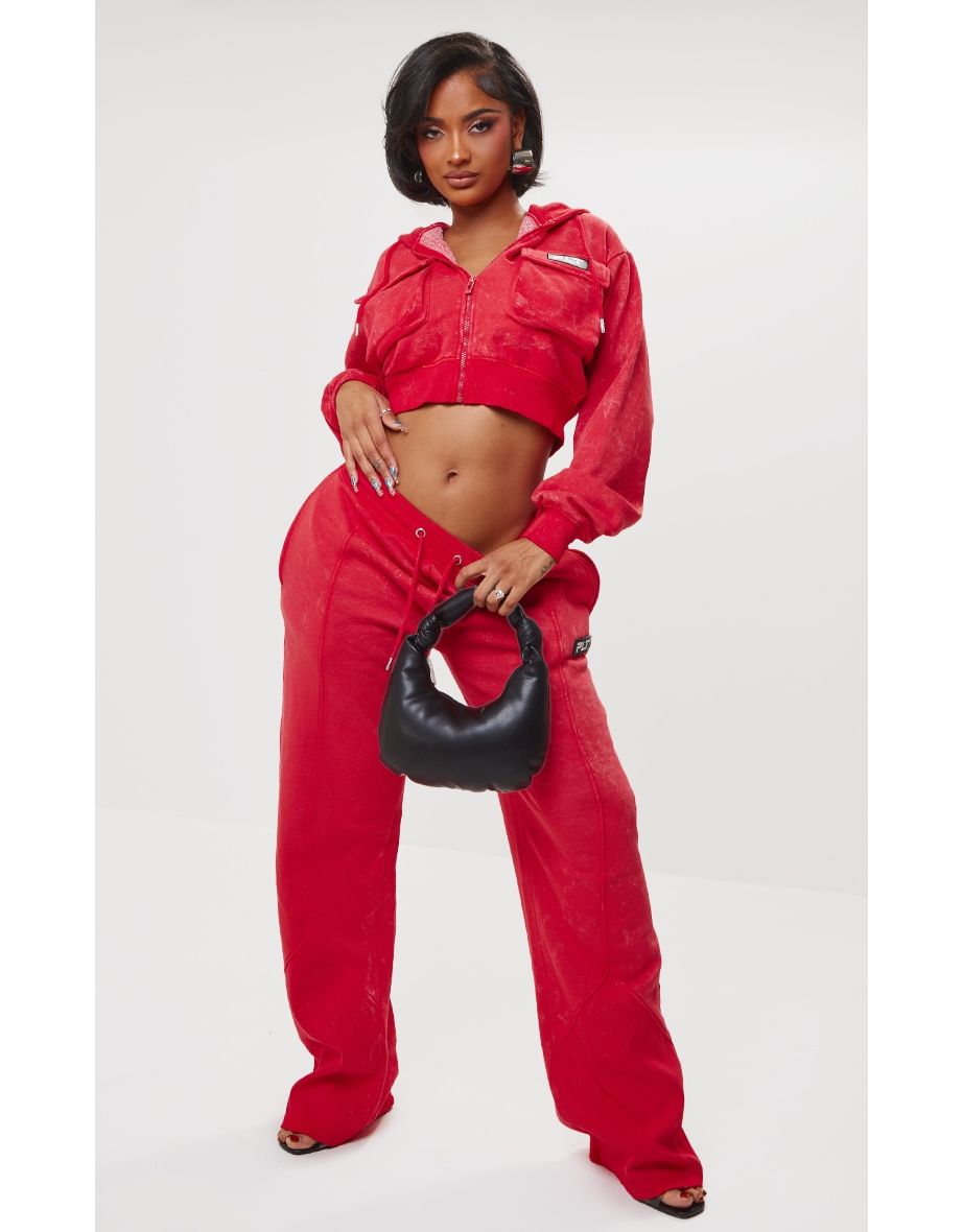 Red wide leg joggers sale