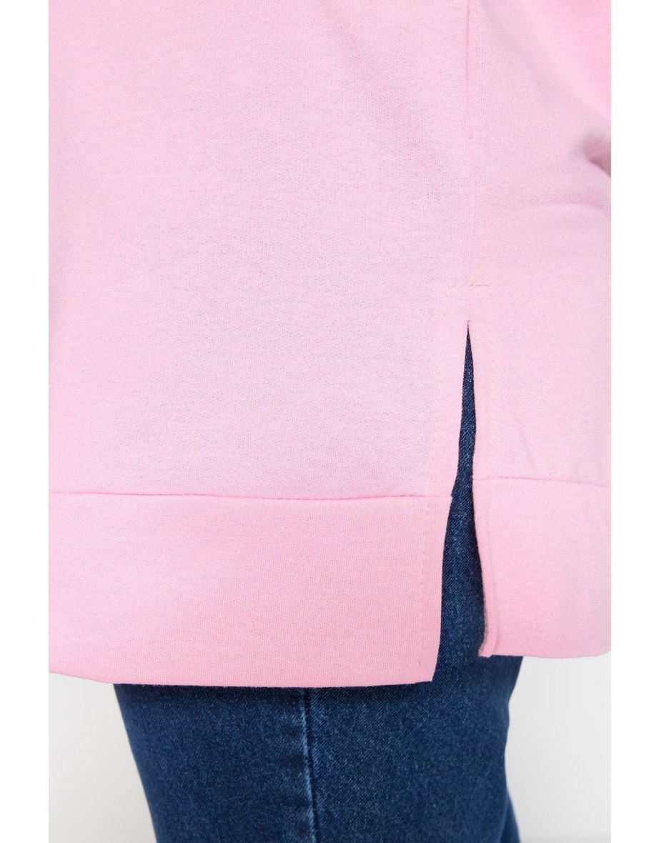 Pink Thin Slit Detailed Knitted Sweatshirt - 5