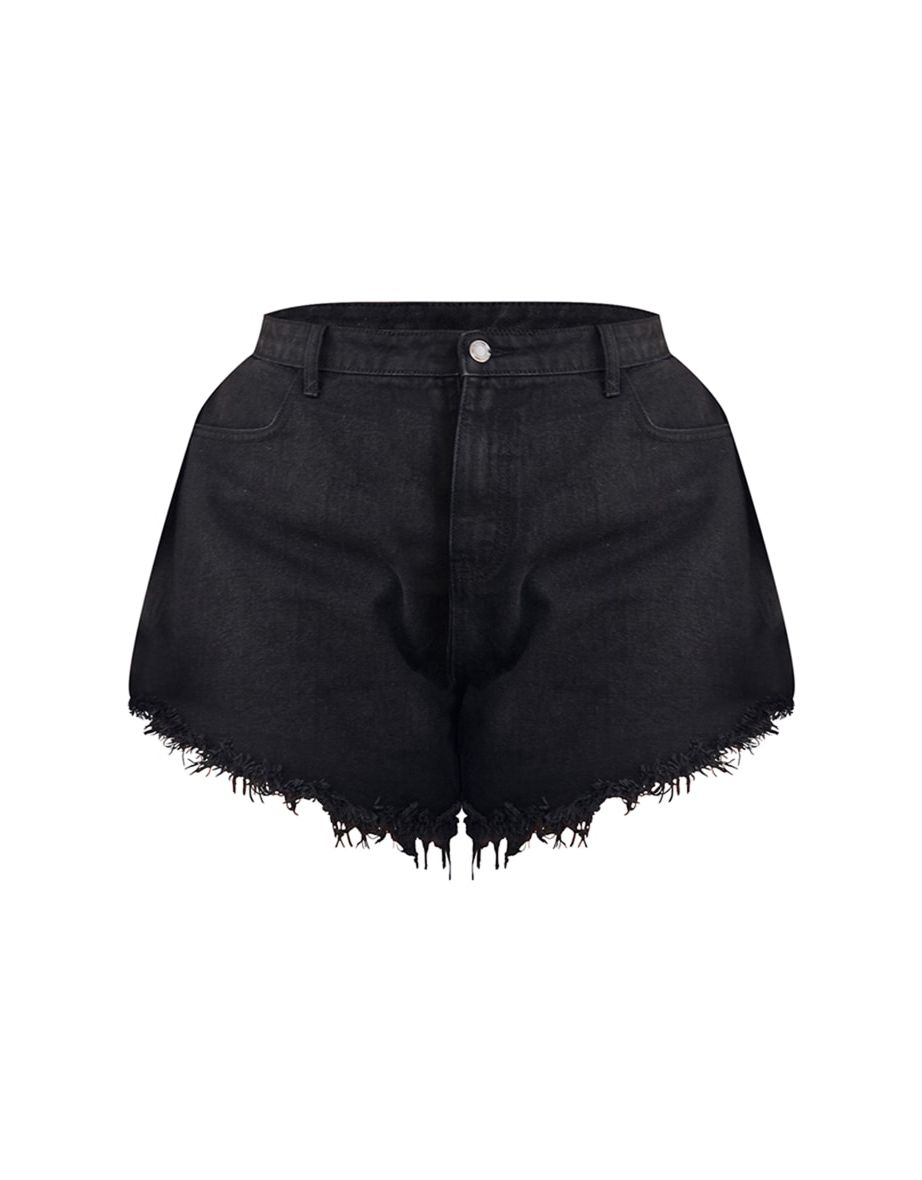 Plus Black Floaty Denim Shorts - 5
