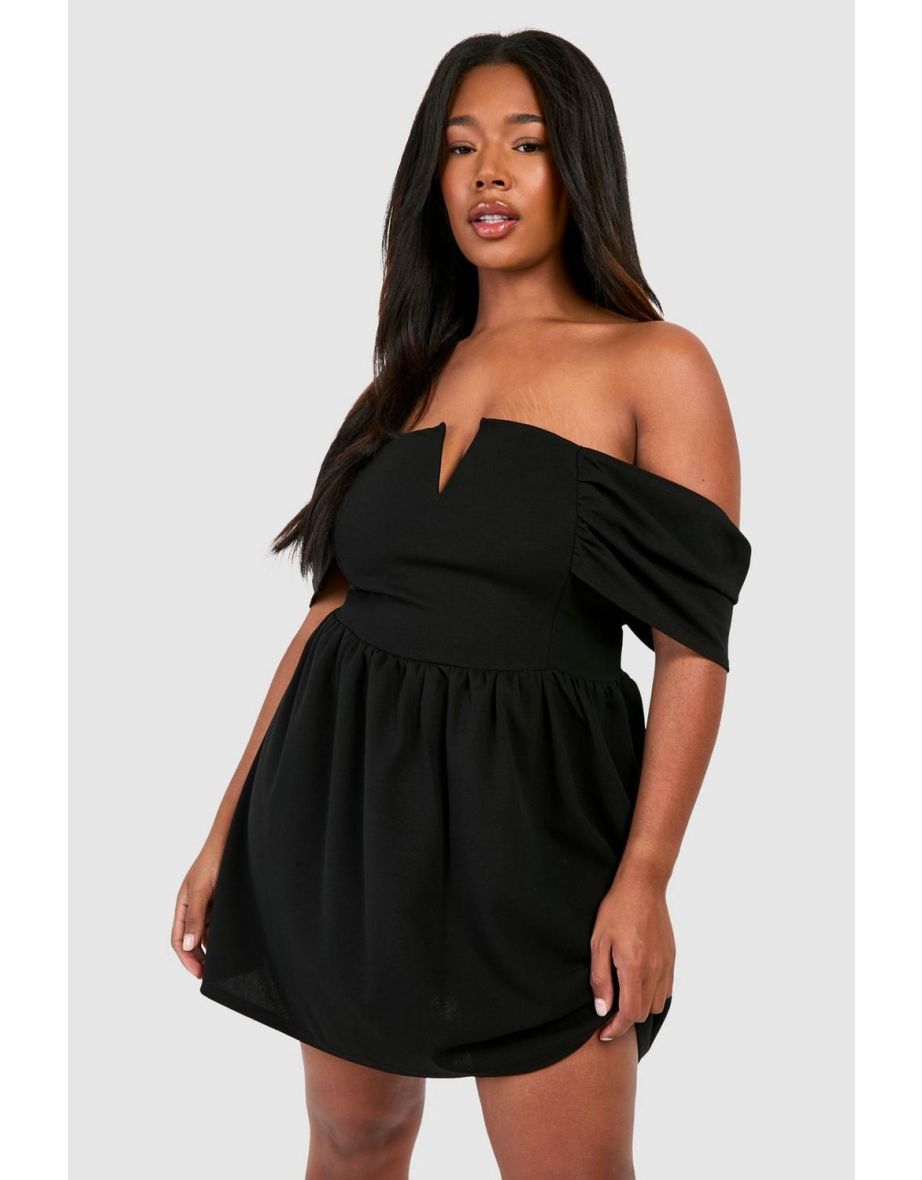 Plus Bardot Drop Shoulder Skater Dress - black