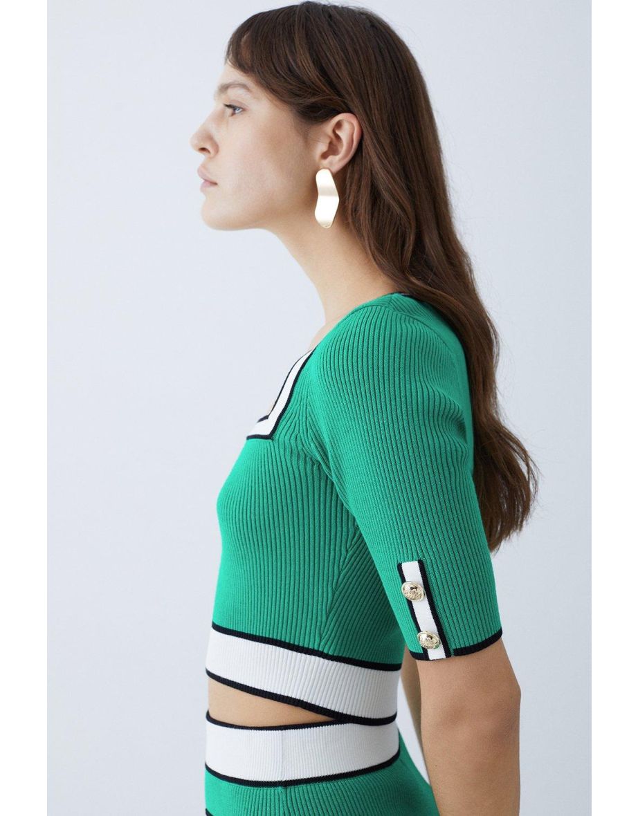 Military Style Rib Knit Crop Top - 2