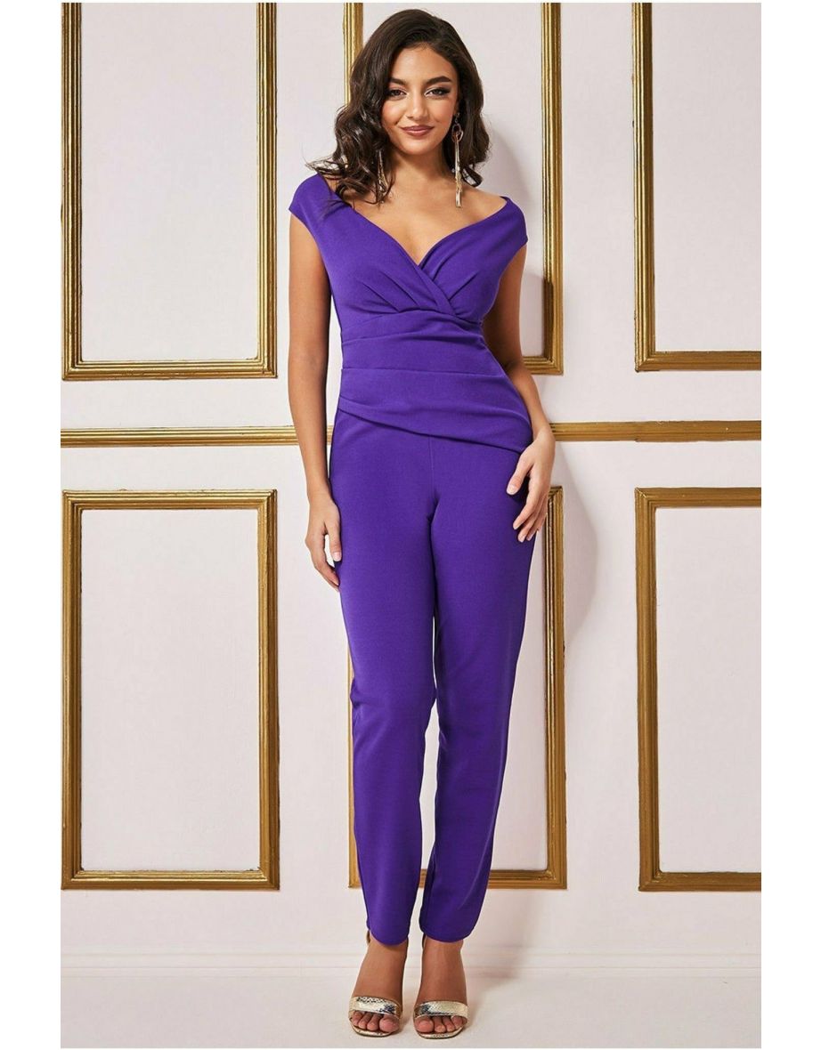 Goddiva Bardot Scuba Jumpsuit - Purple