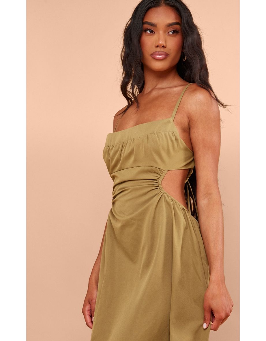 Olive Cut Out Back Maxi Dress - 3