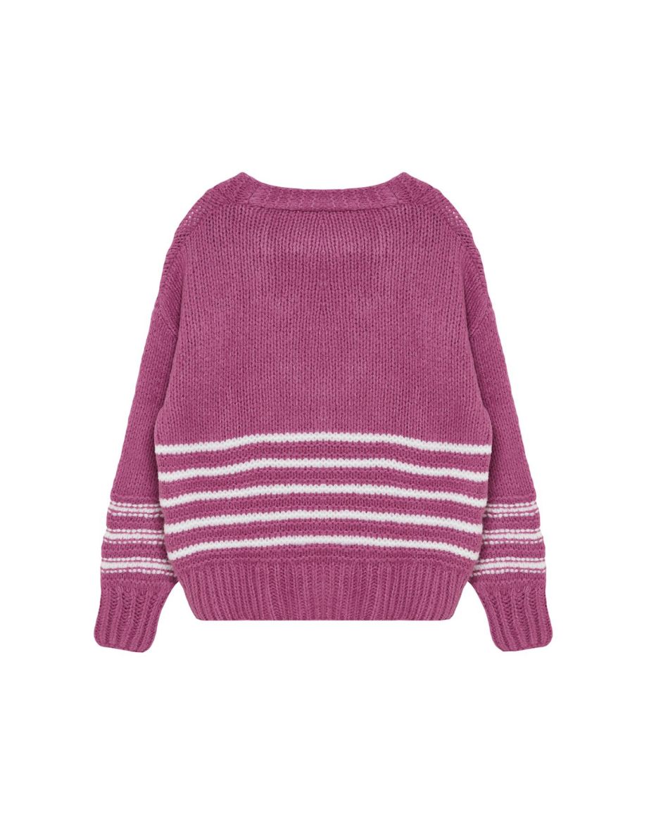 Pink Soft Textured Striped Knitwear Cardigan - 6