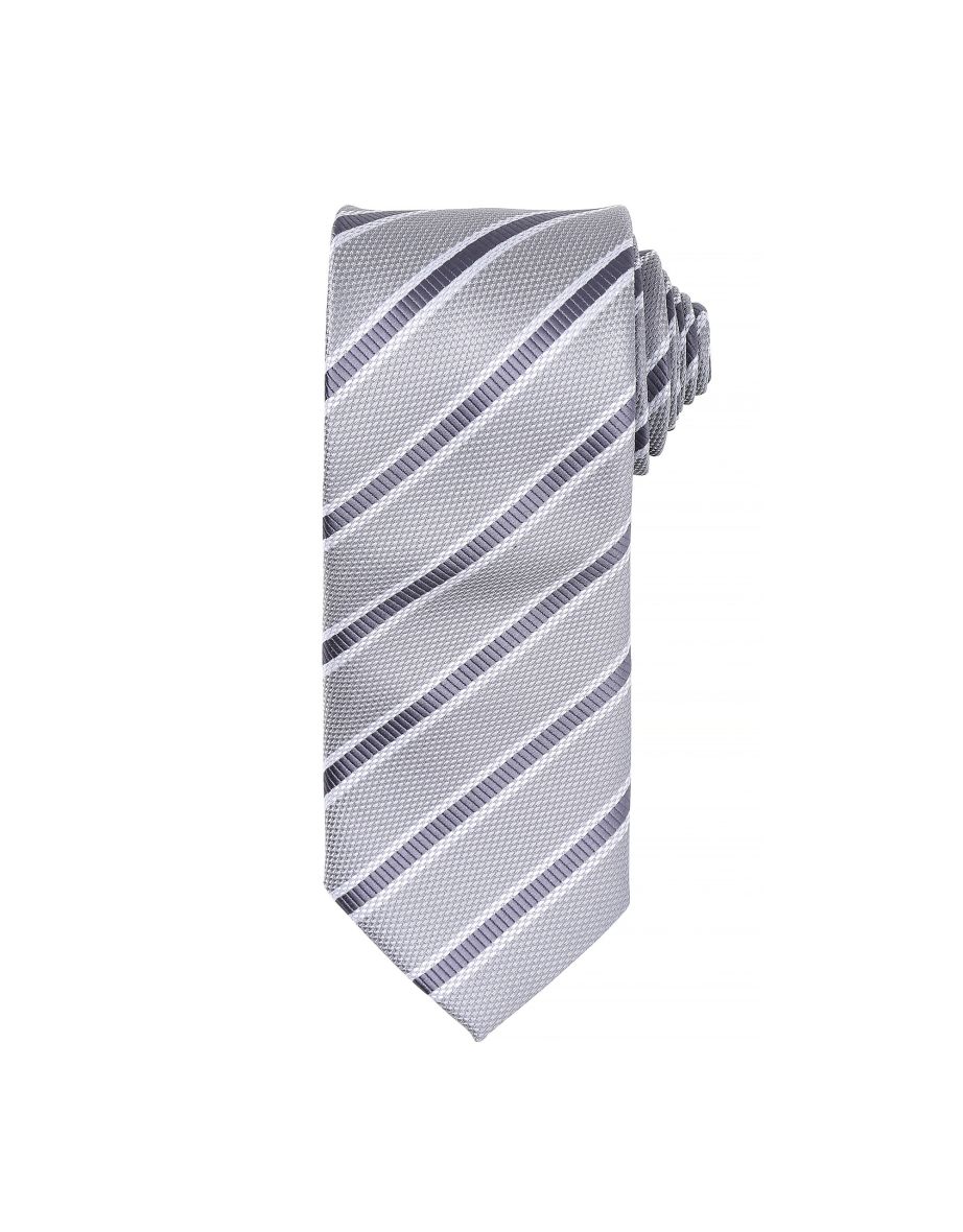 Premier Mens Waffle Stripe Formal Business Tie (Pack of 2) - Silver/Dark Grey