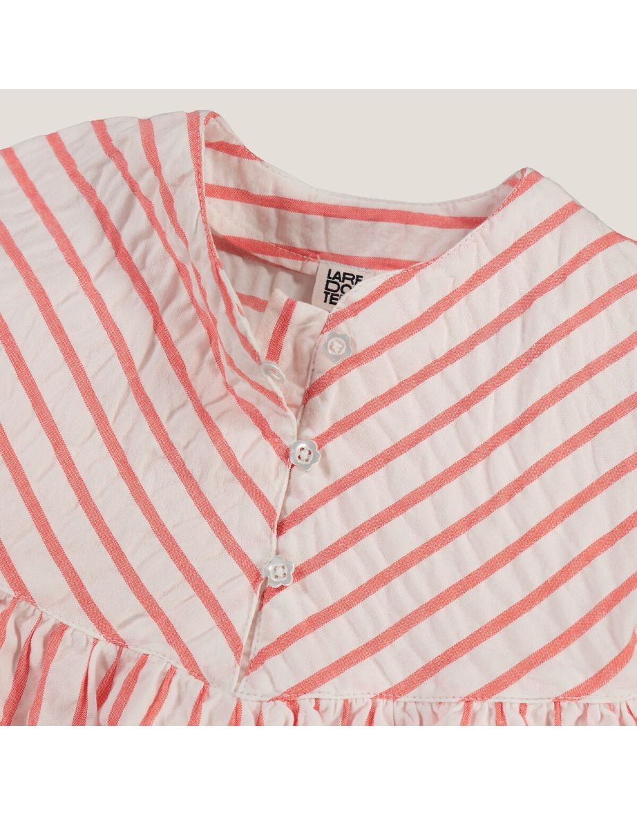 Striped Cotton Seersucker Dress with Ruffles - 4
