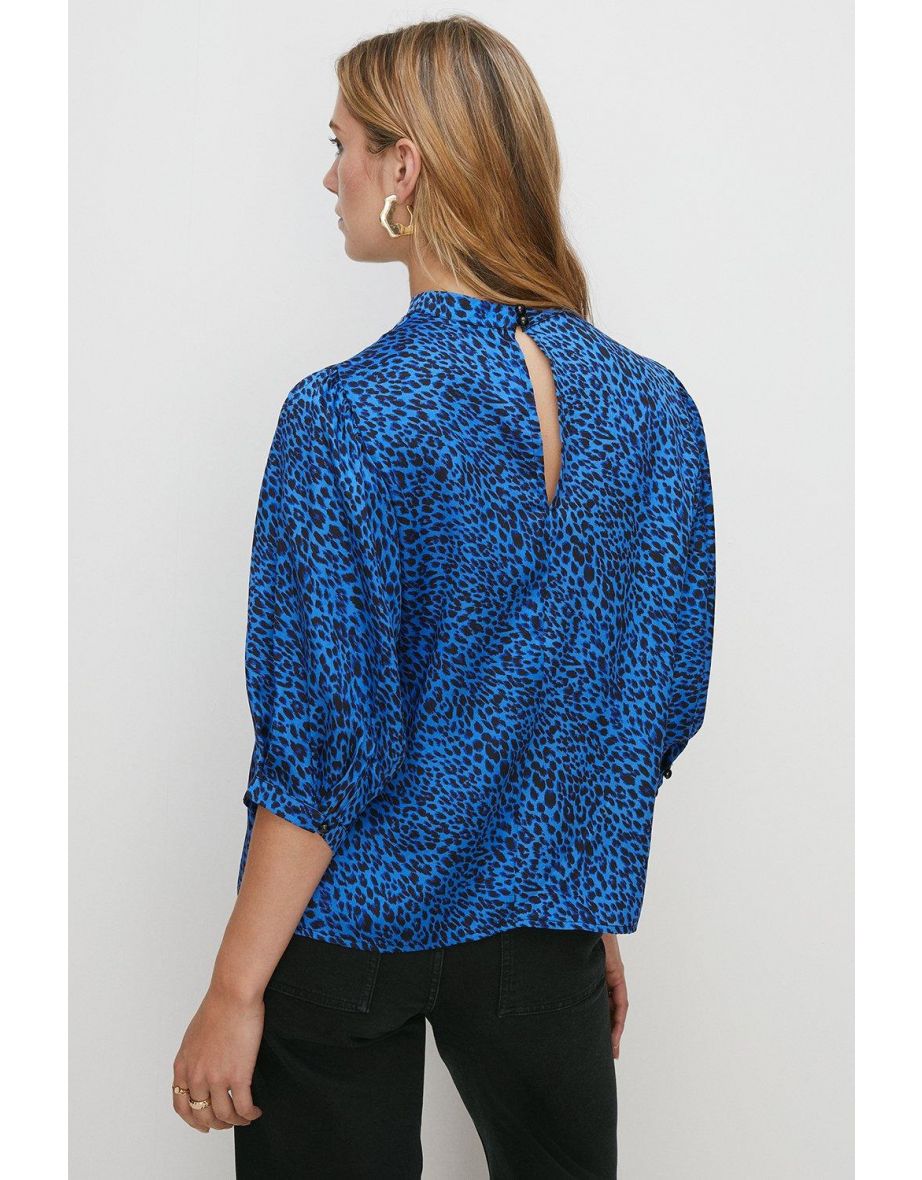 Animal Printed Puff Sleeve Top - 2