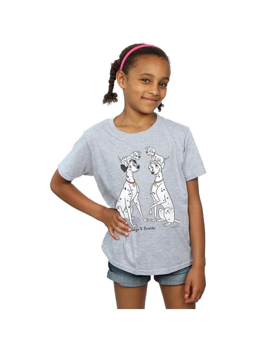 101 Dalmatians Girls Pongo And Perdita T-Shirt - Sports Grey