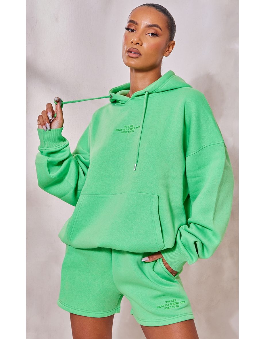Apple Green Oversized Slogan Hoodie