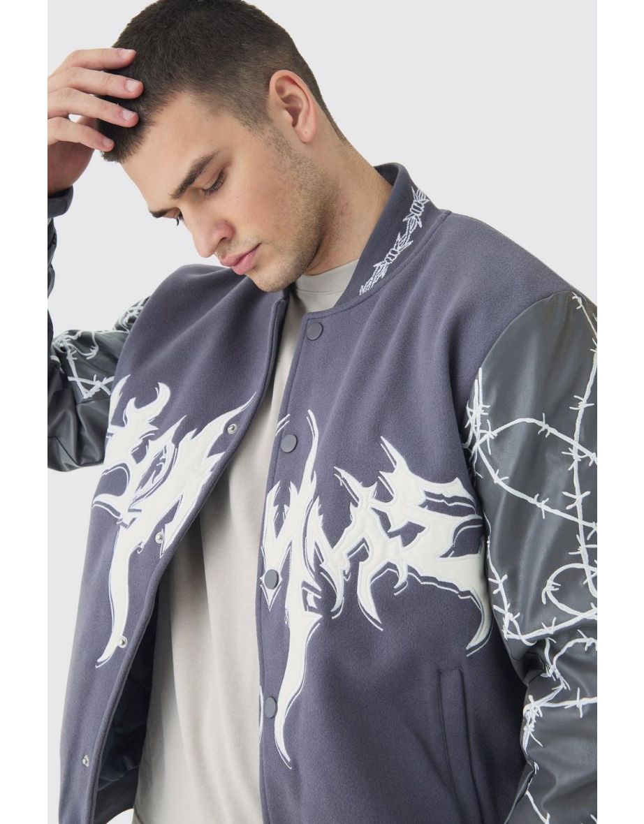 Tall Gothic Applique Bomber Jacket - grey - 2