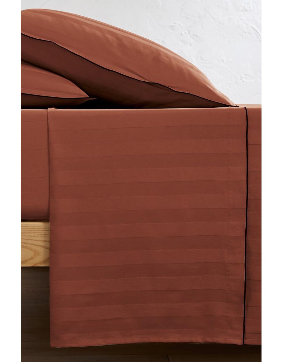 Victor Striped 100% Washed Cotton Satin 300 Thread Count Flat Sheet