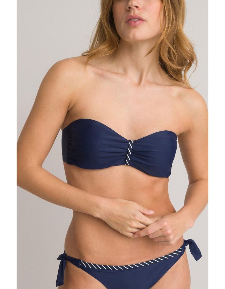 Halterneck Bandeau Bikini Top with Candy Striped Embellishment
