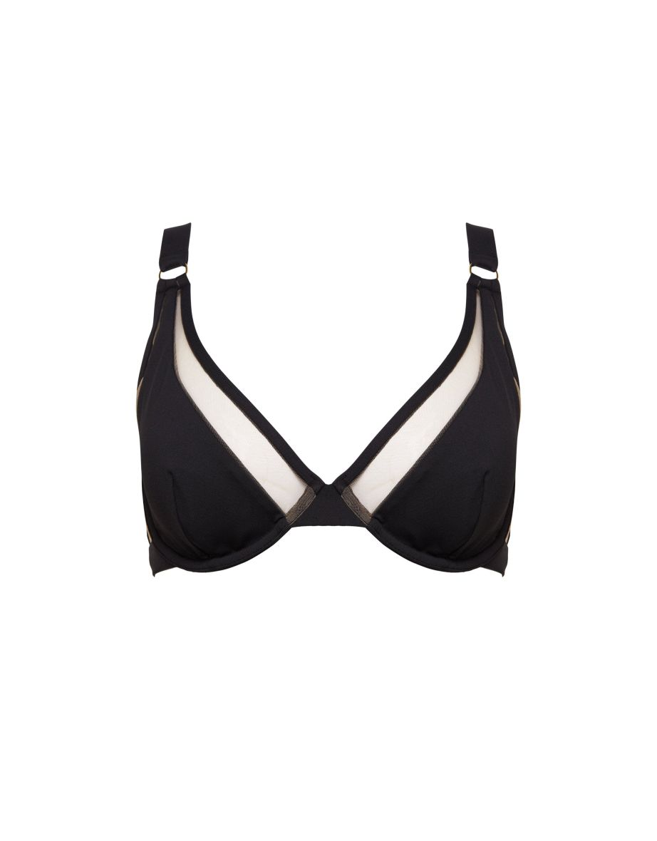 Eloise Mix & Match Black and Nude Mesh Wired Triangle Bikini Top - 5