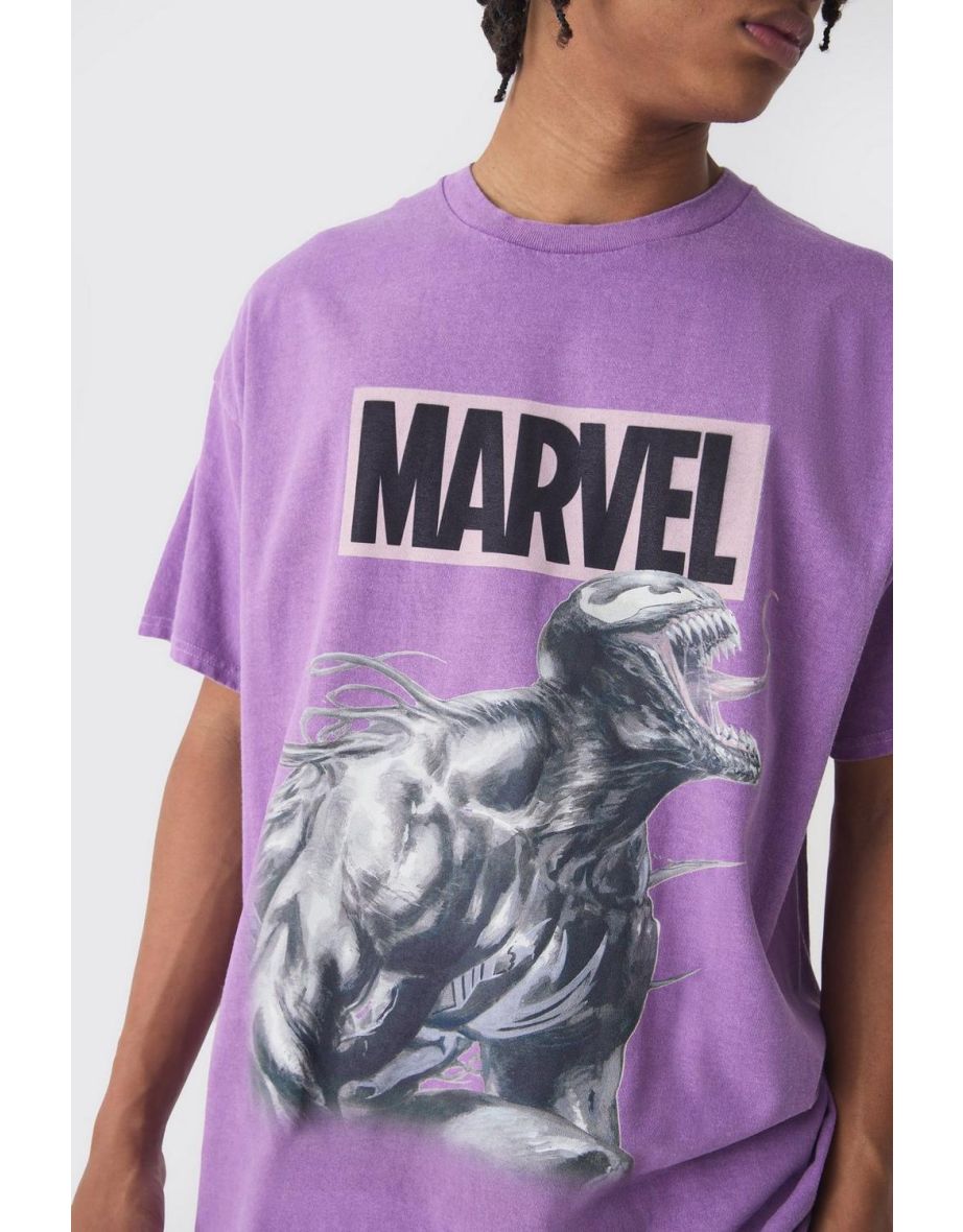 Oversized Marvel Venom Wash License Print T-Shirt - purple - 2