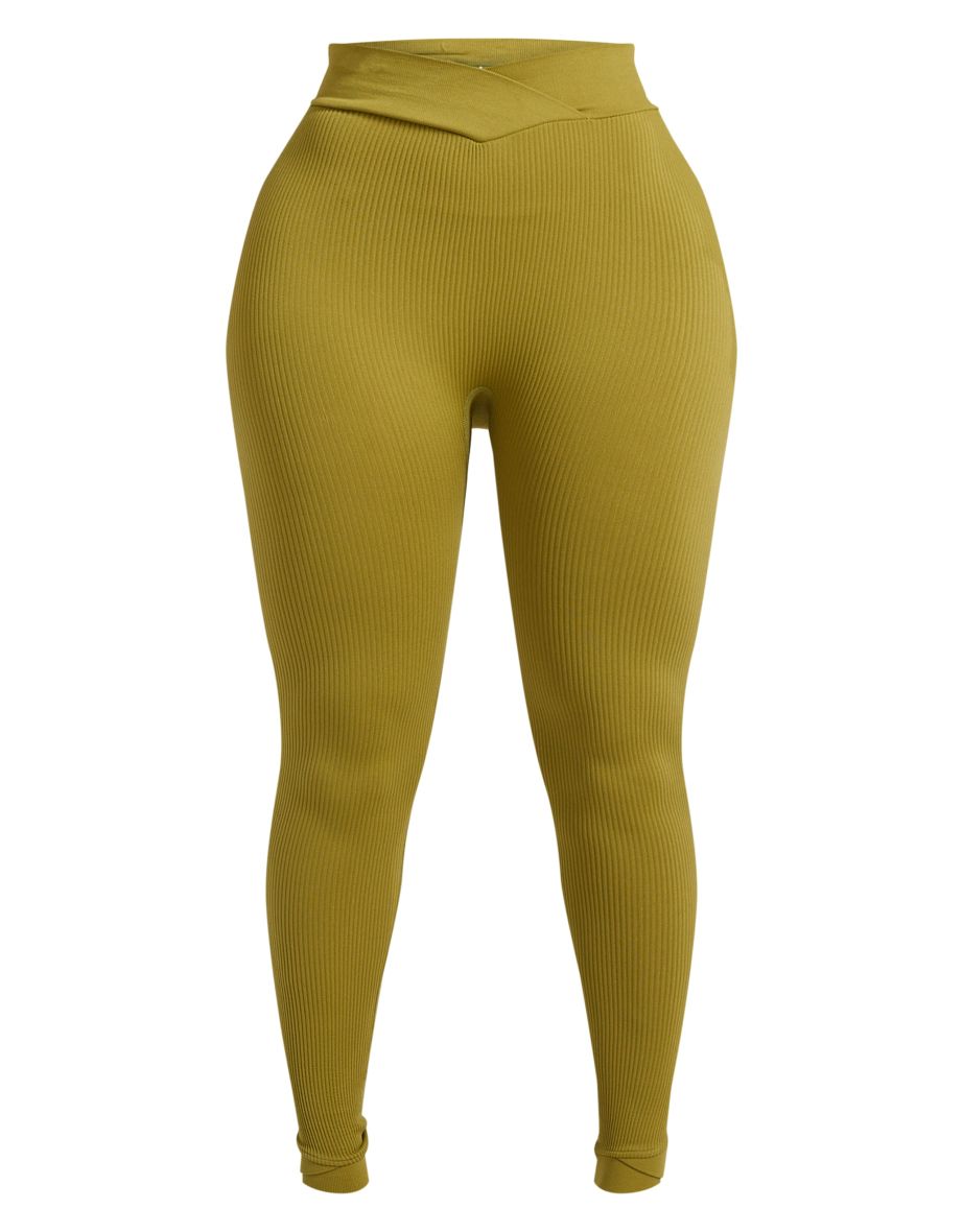 PRETTYLITTLETHING Shape Olive V Waist Gym Leggings - 4