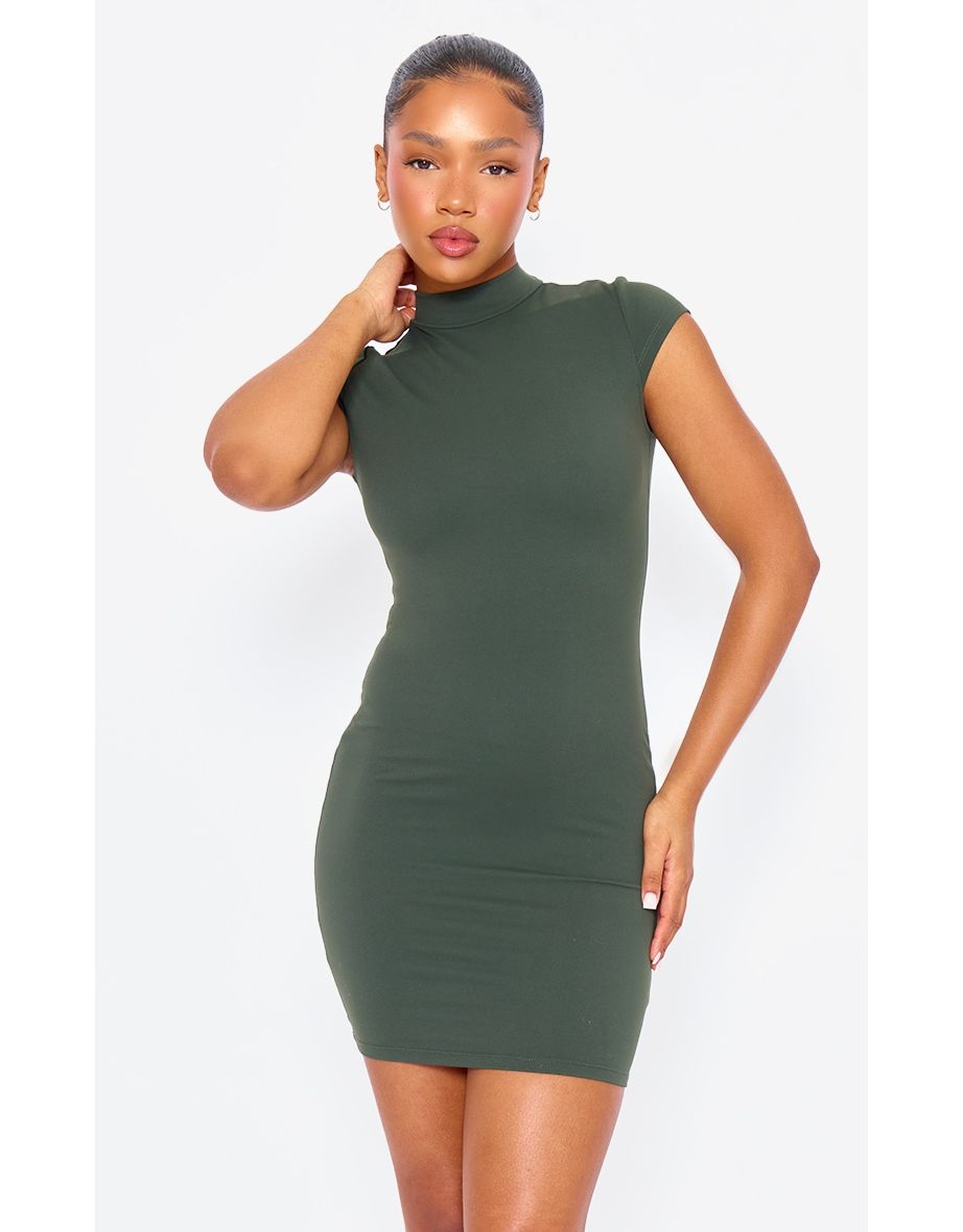 Shop Dark Green Contour Sculpt Cap Sleeve Bodycon Dress Online in Bahrain VogaCloset