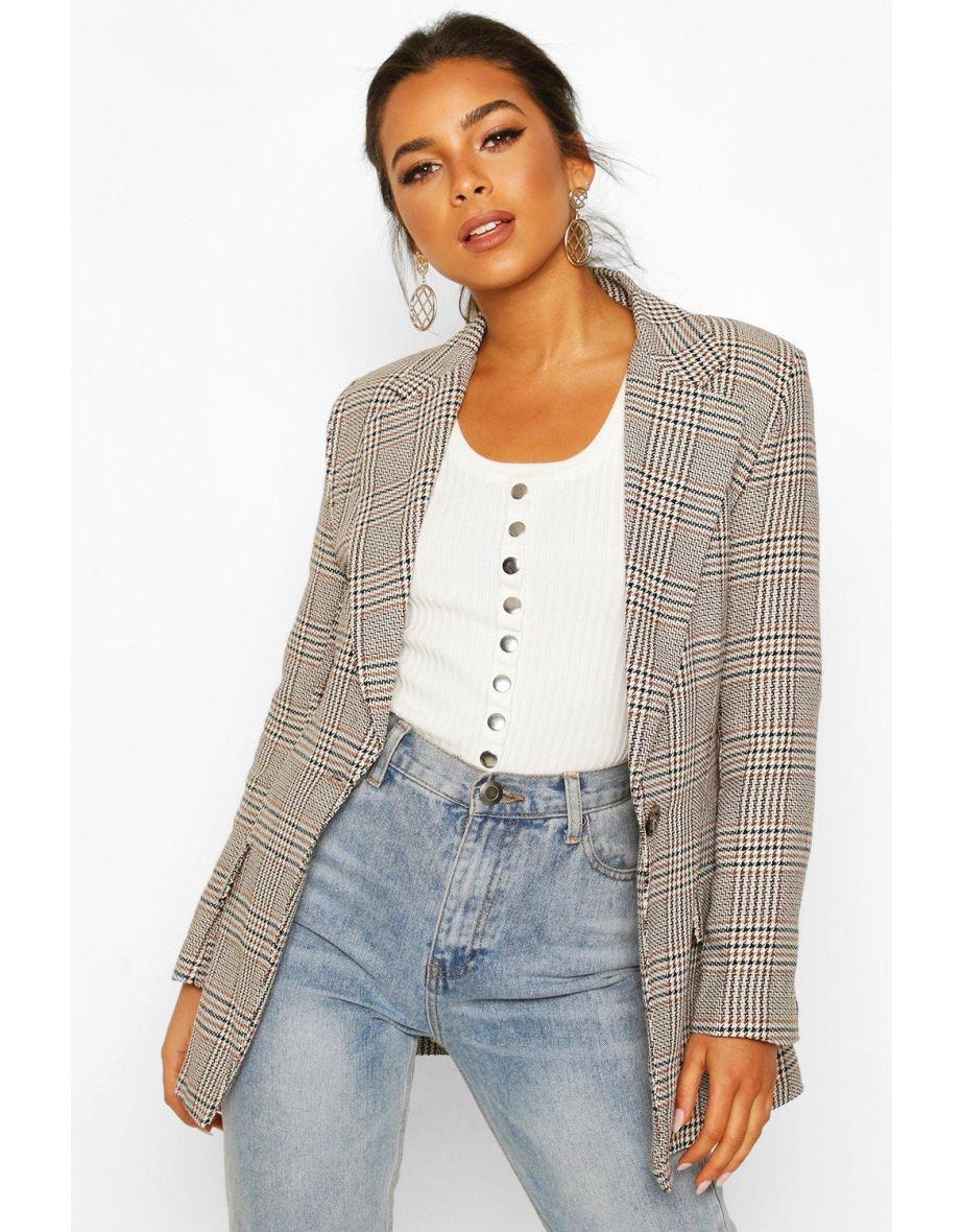 Petite check blazer best sale