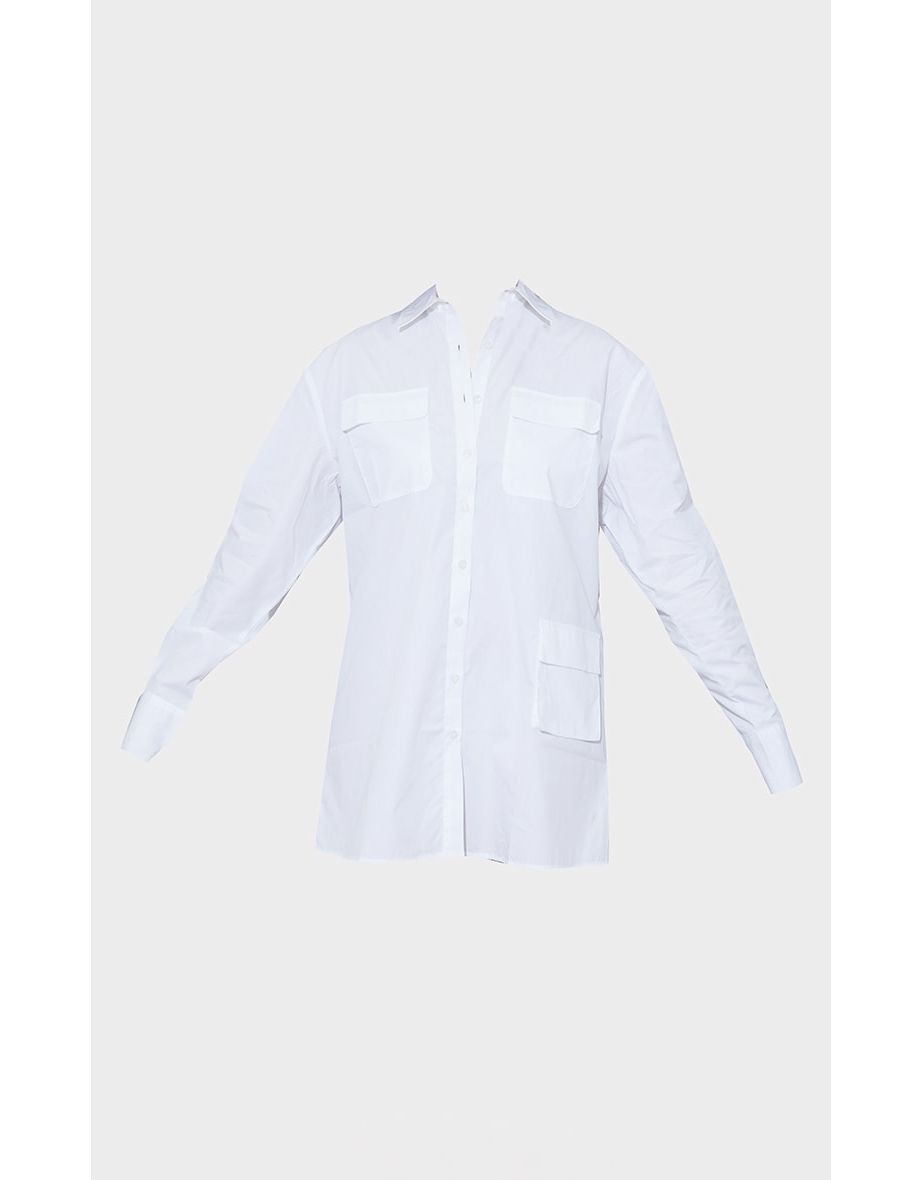 Recycled White Long Sleeve Pocket Detail Shirt Dress - 3