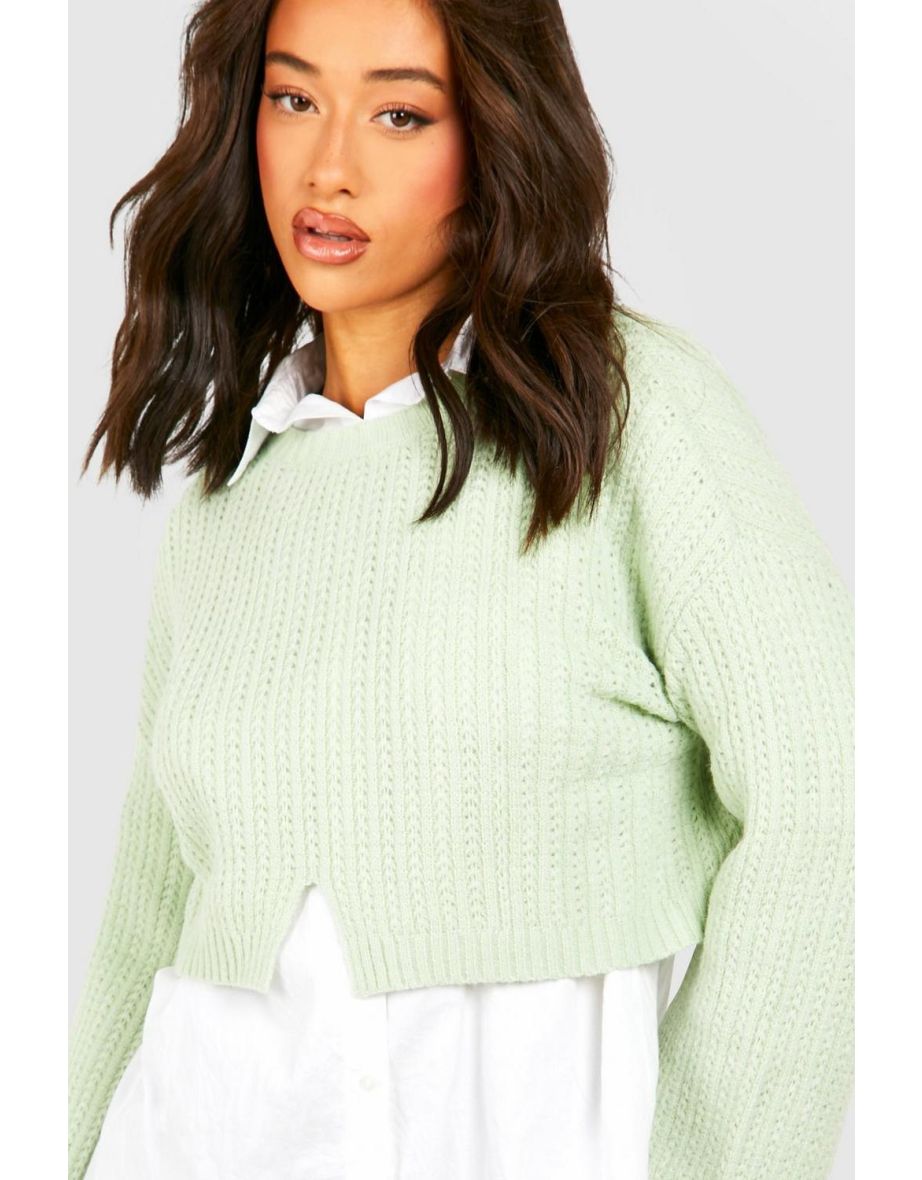 Flare Sleeve Crop Jumper - green - 3