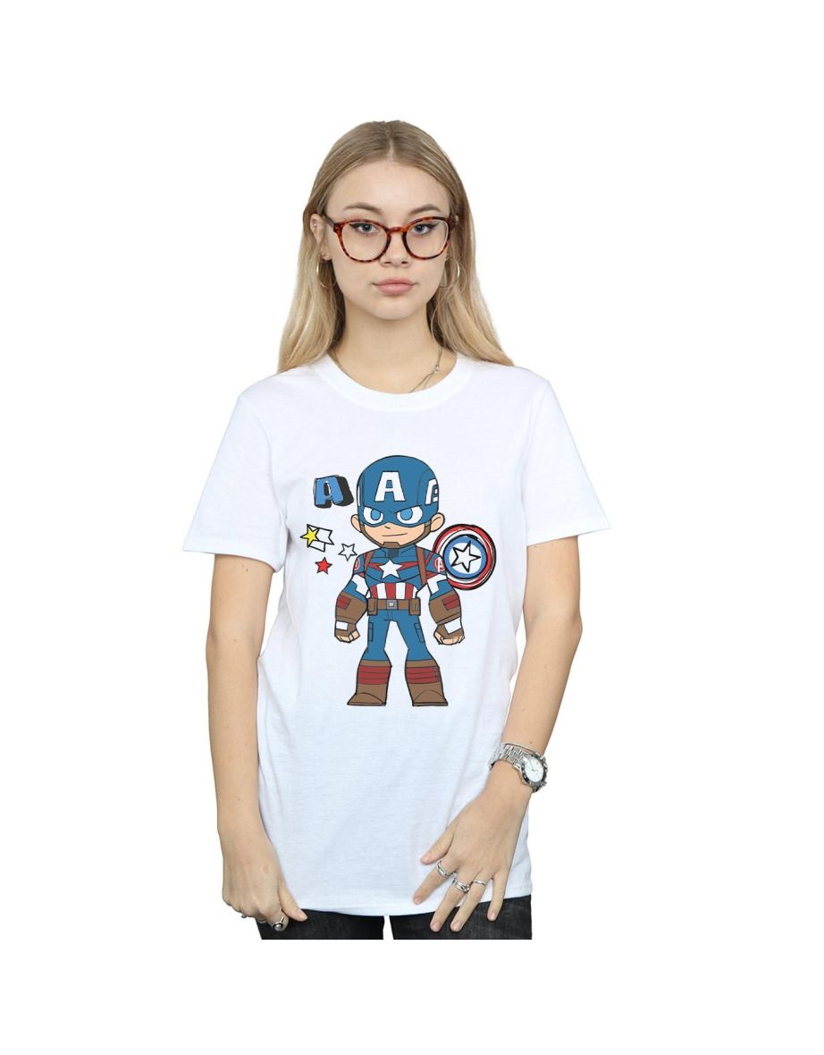 Marvel Womens/Ladies Captain America Sketch Cotton Boyfriend T-Shirt - White