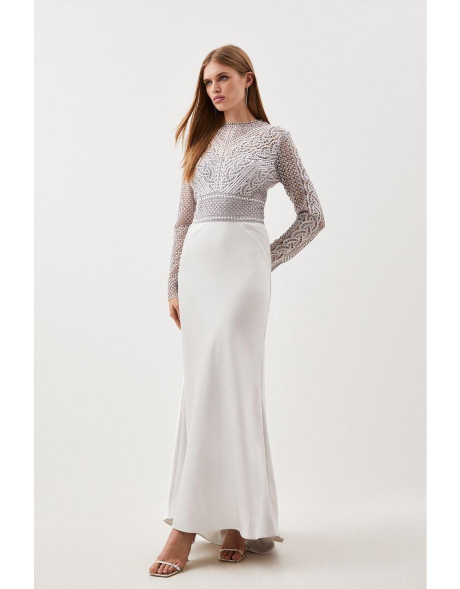 Guipure Lace Satin Woven Maxi Dress