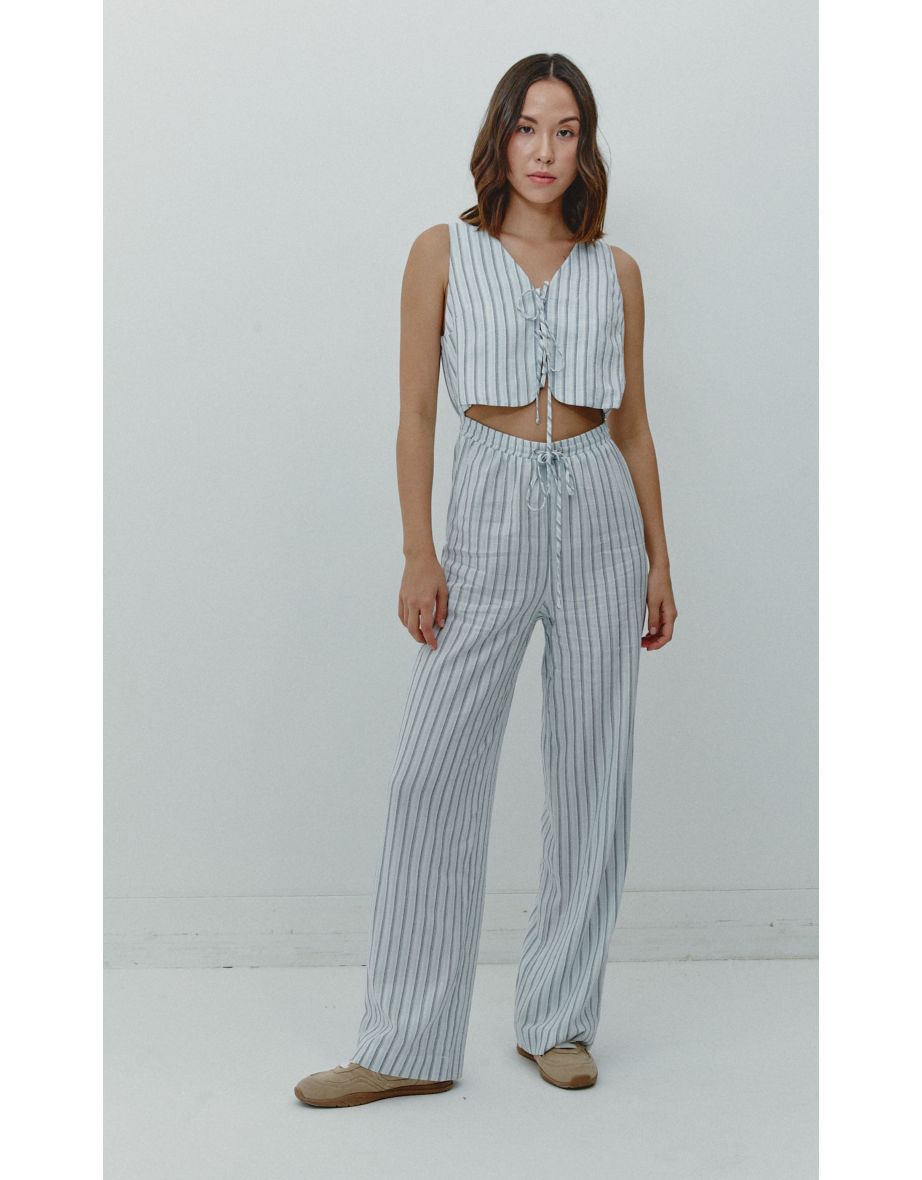 Blue Stripe Tie-Front Jumpsuit