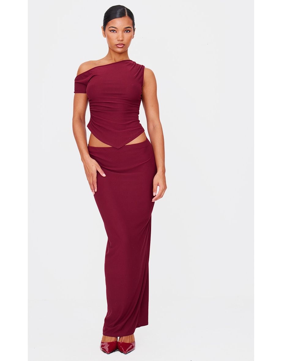 Burgundy Soft Touch Mid Rise Maxi Skirt